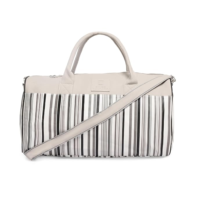 White and Black Striped Leatherette Duffle Bag Zebra