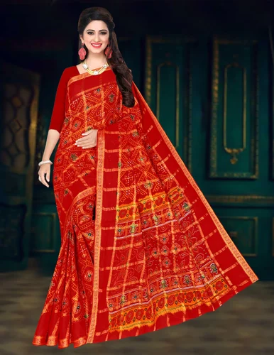 Cotton Bandhani Saree