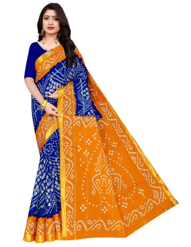 Bandhani Saree in Blue and Yellow Color