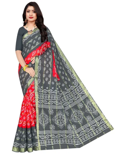 Bandhani Saree in Red and Grey Color