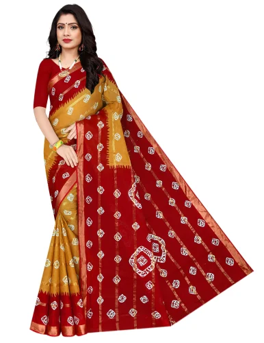 Bandhani Saree in Red and Yellow Color