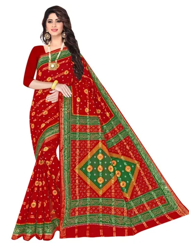 Karishma Cotton Sarees Color Red Gold