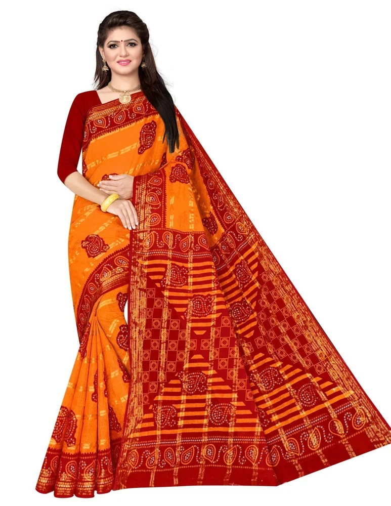 Karishma Cotton Sarees Color Red Gold