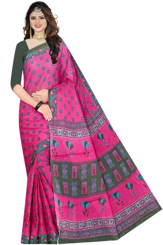 Pink Printed Cotton Saree