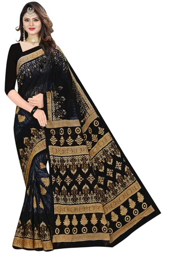 Black Printed Cotton Saree