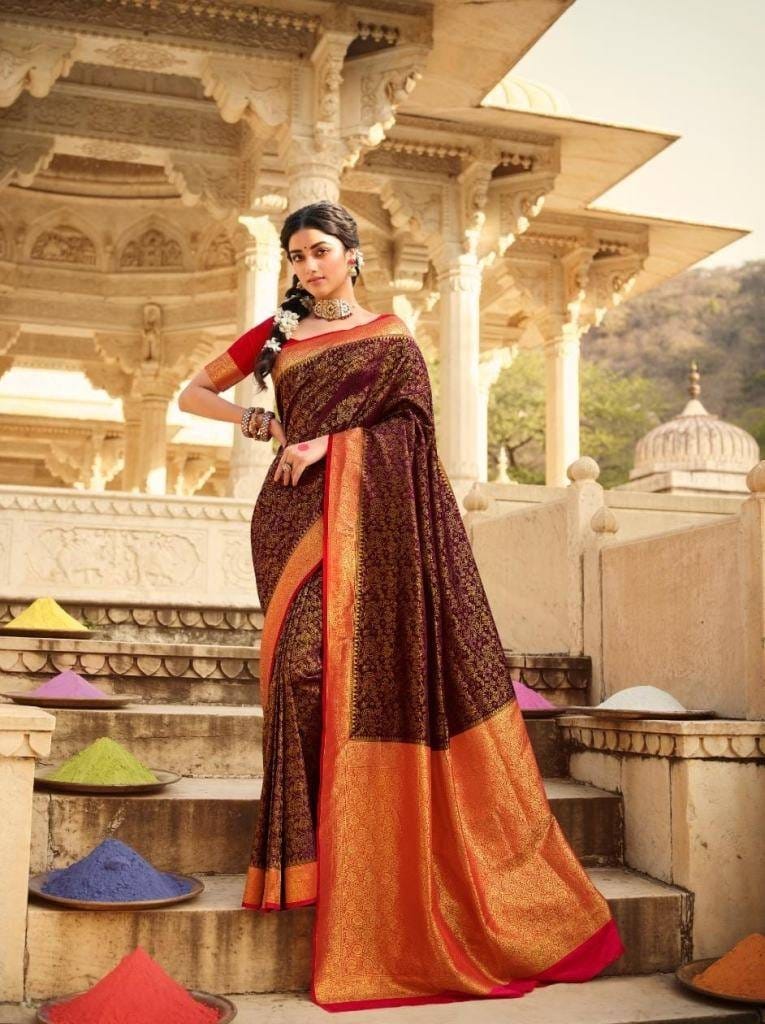 Pankh Brand Brown Exclusive Banarasi Katan Silk Saree