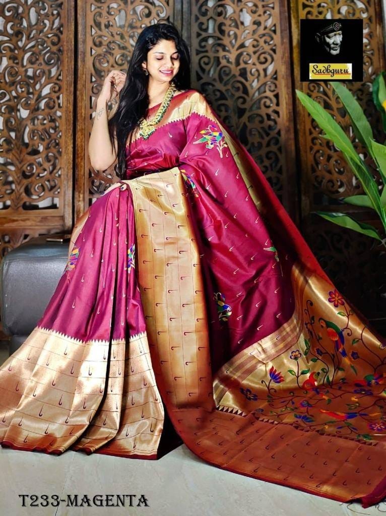 Maroon Parrot Design Kanjivaram Silk Paithani Saree