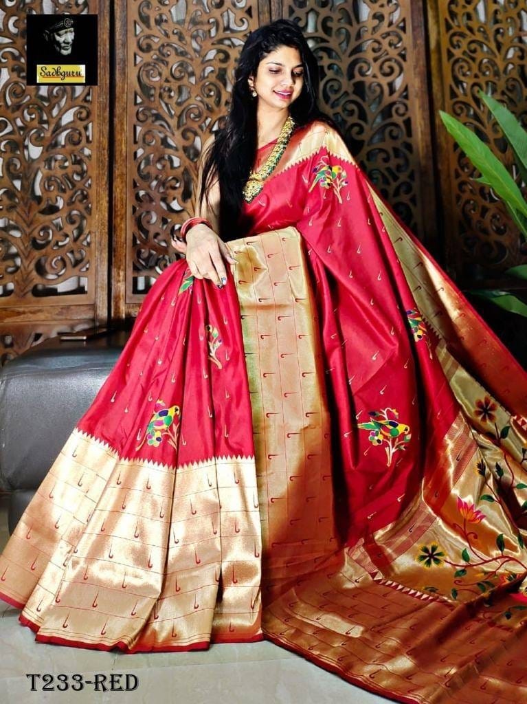 Weddin Wear Red Kanjivaram Silk Paithani Saree