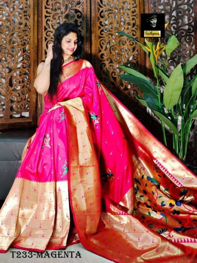 Indian Wear Magenta Kanjivaram Silk Paithani Saree