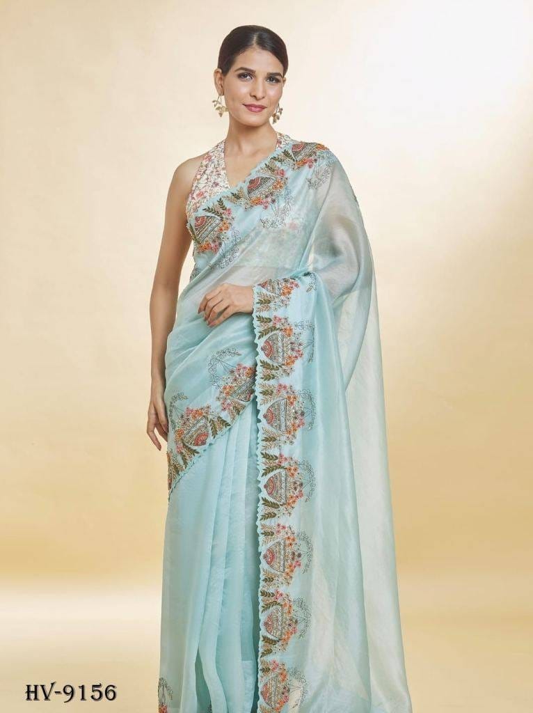 Exclusize Embroidered Tabby Silk Saree