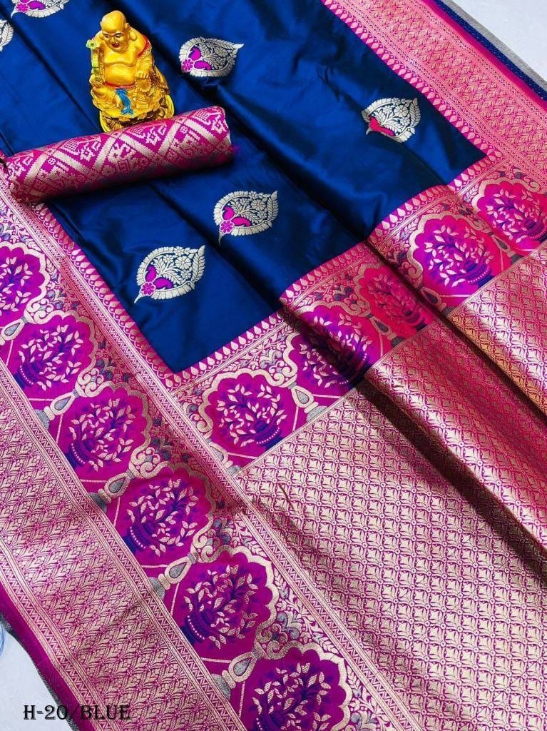 Women Heavy Silk Blue Color Banarasi Saree