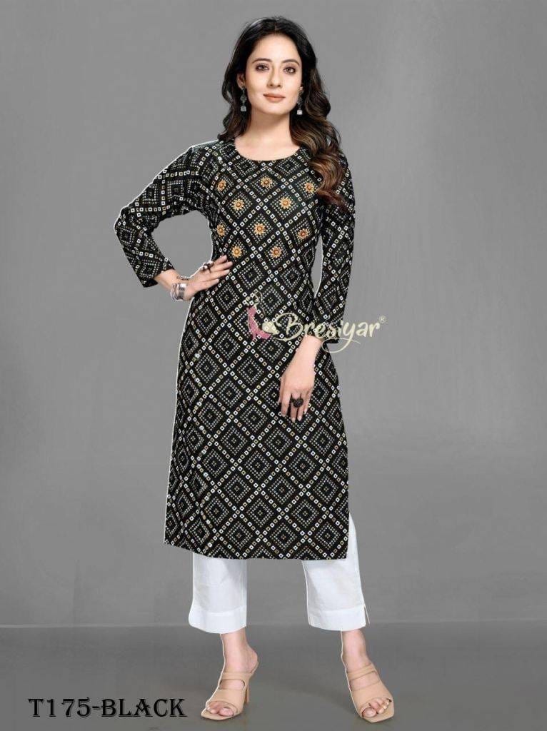 New Black Bandhani Print Pure Rayon Kurti