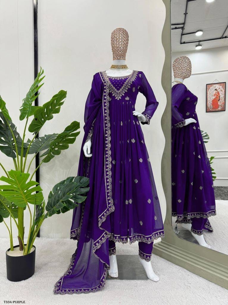 Latest Purple Georgette Suit Set For Women