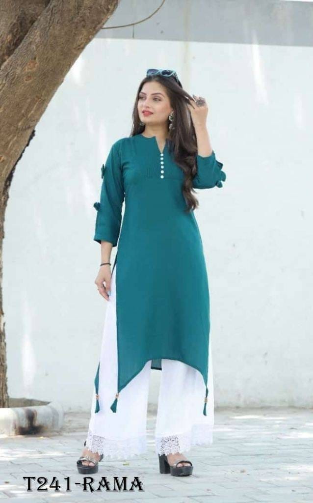 New Fancy Rama Reyon Long Kurti Palazzo Set