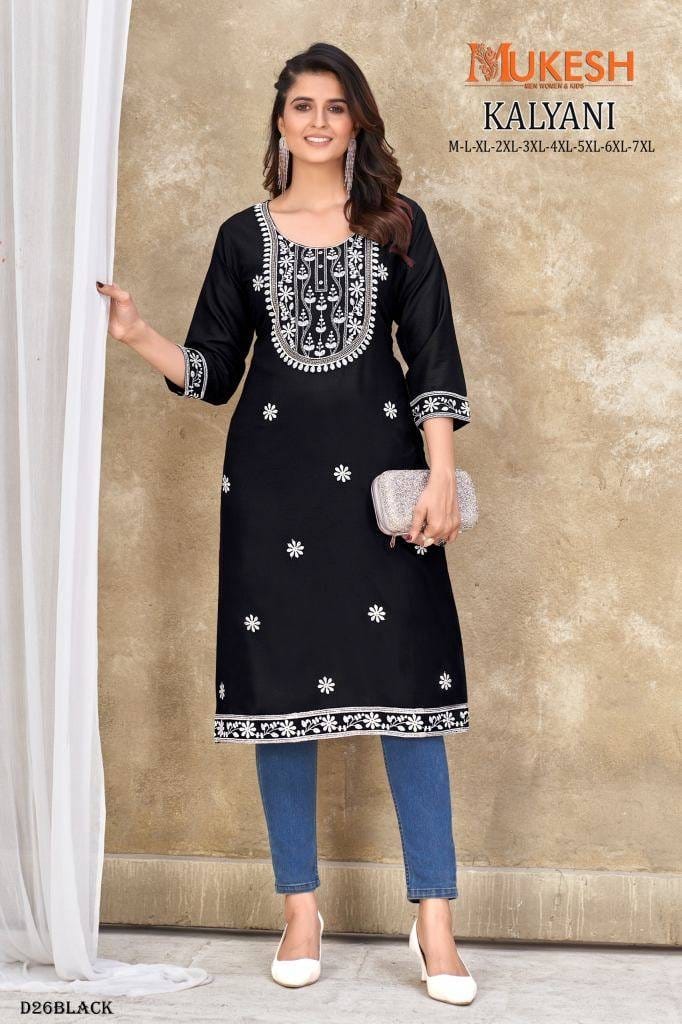 Black Color Exclusive Reyon Embroidered Work Kurti