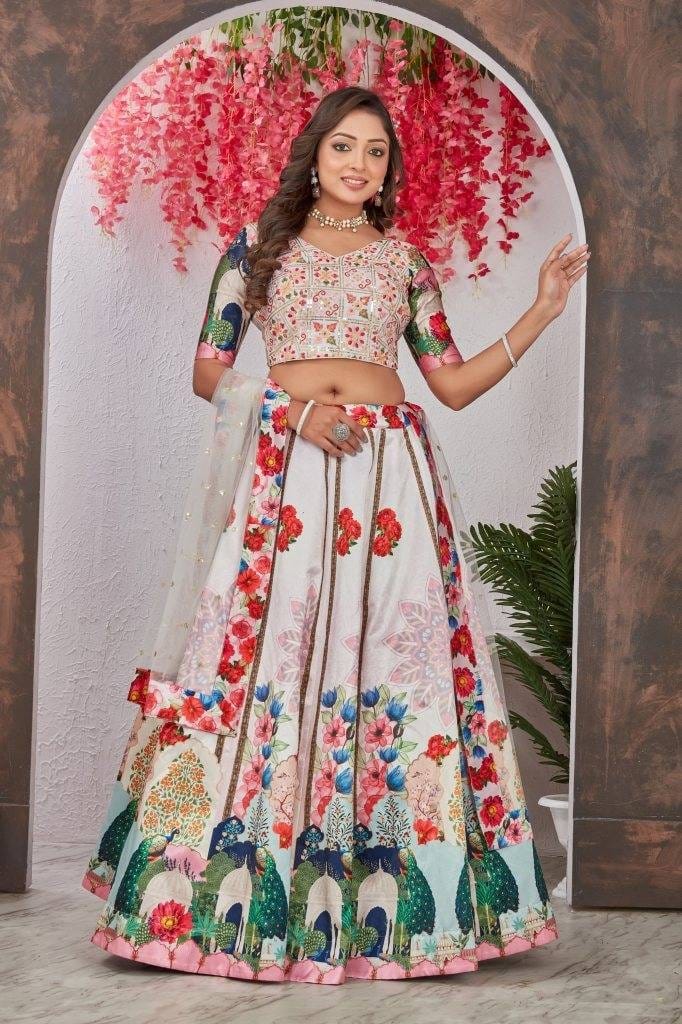 Vibrant Multi-Color Printed Lehenga With Embroidered Choli And Dupatta