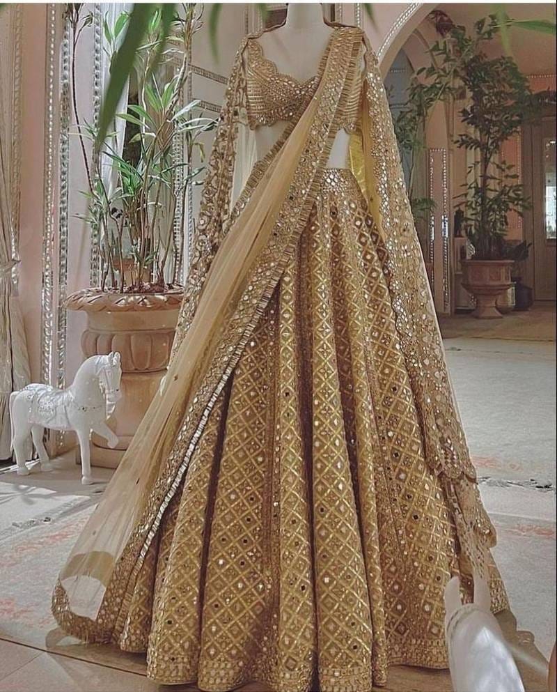 Launching New Golden Colour Lehenga With Mono Satin Silk & Foil Mirror