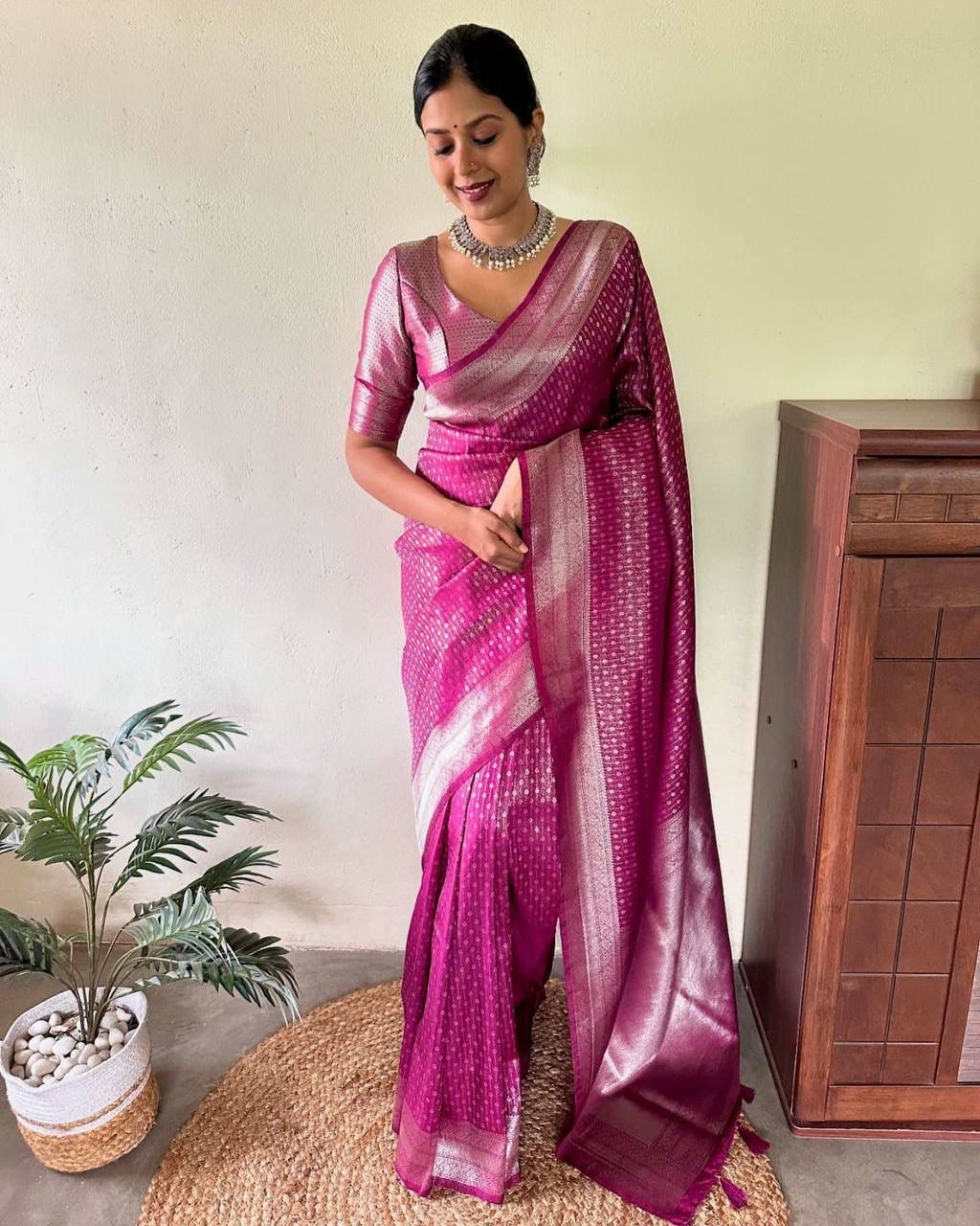 Beautiful Pink Rich Pallu & Jacquard Work On All Over Saree