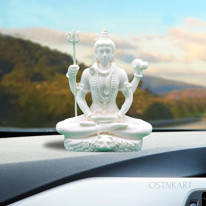 Lord Shiva White Color Statue Car Dashboard Idol, Shiv Ji for Living Room, Home & Office Pooja Room Show Piece