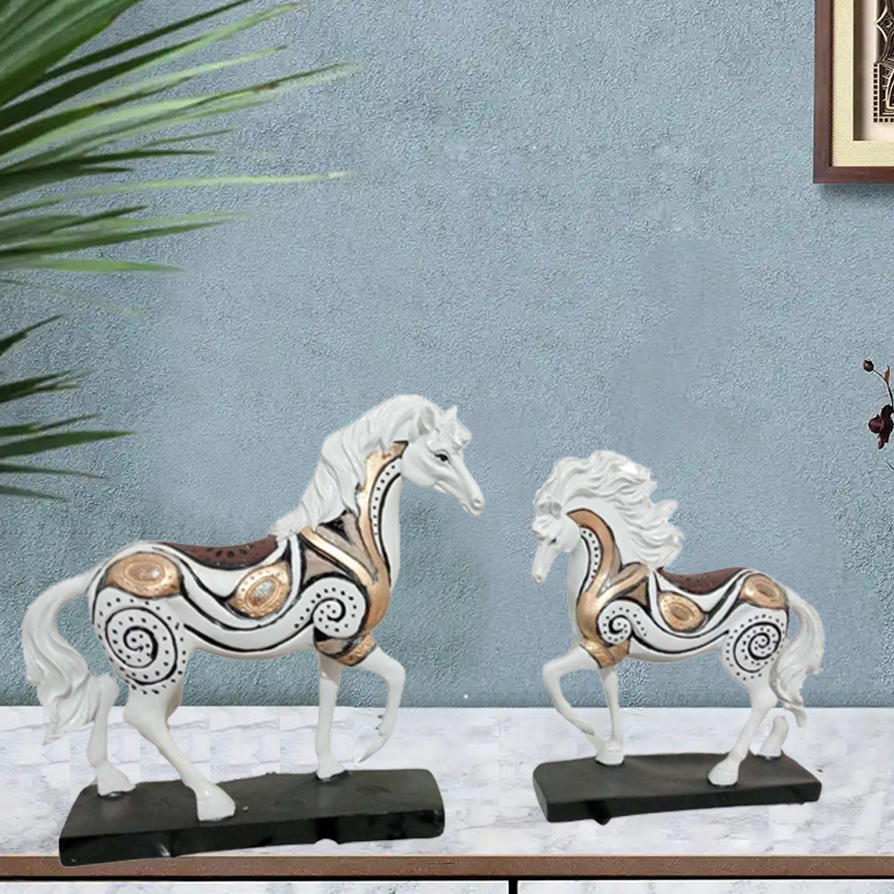 Design White Horse Set of 2 for Home Decoration, Living Room, Birthday, Living Room, Farewell, New Year, Birthday, Thanksgiving 11.5 inch