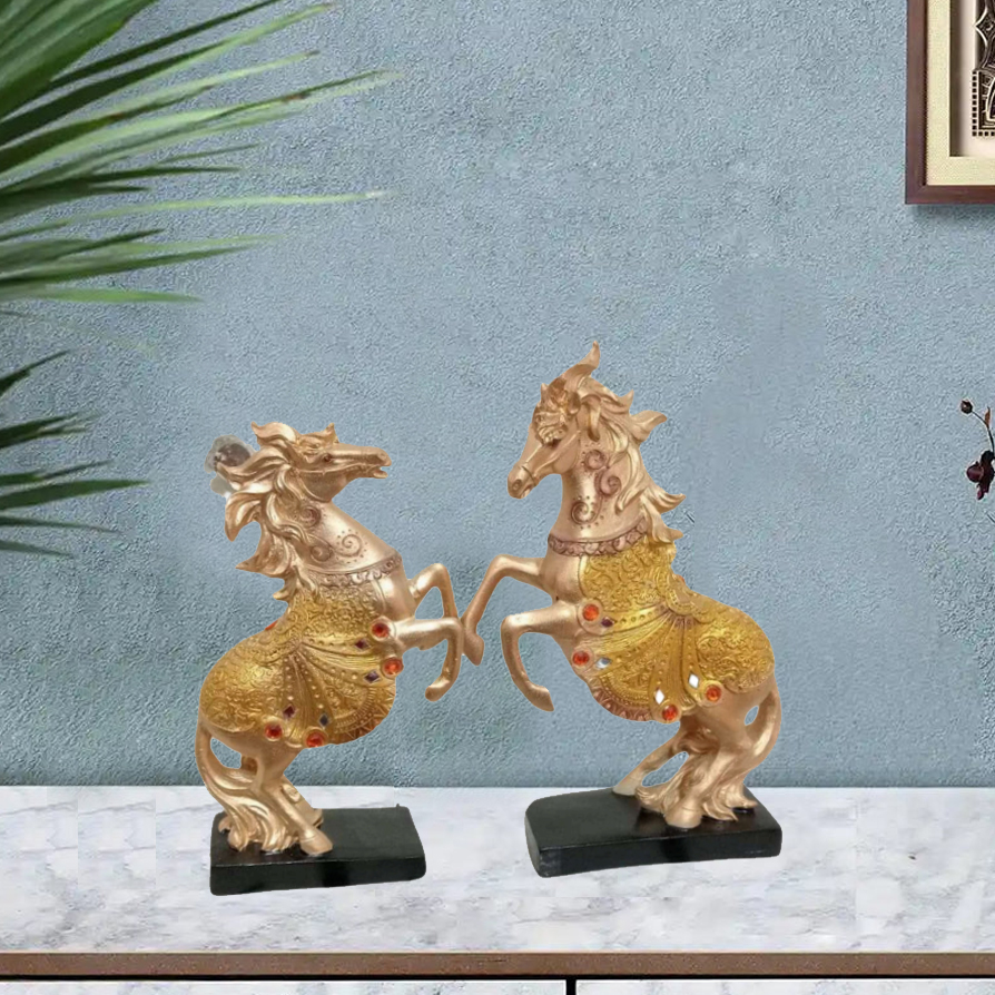 Design Golden Horse Set of 2 for Home Decoration, Living Room, Birthday, Living Room, Farewell, New Year, Birthday, Thanksgiving 12 inch