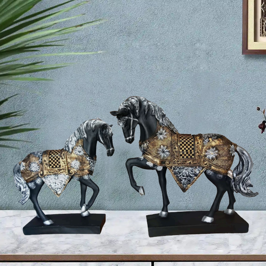 Design Black Golden Horse Set of 2 for Home Decoration, Living Room, Birthday, Living Room, Farewell, New Year, Birthday, Thanksgiving 12 inch  and 10 inch