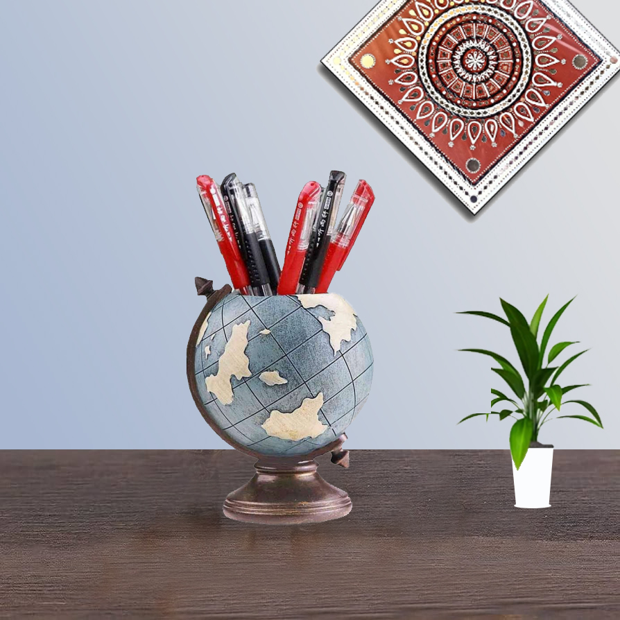 Pen Stand With Globe for Office and Home Use - 4.5 Inch