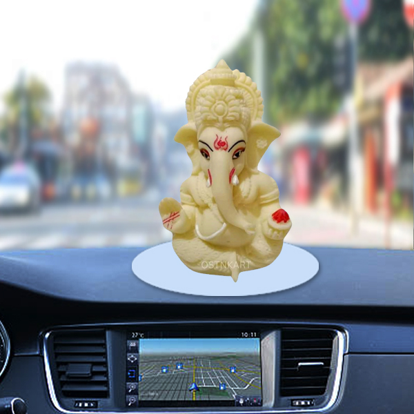 Ghee Color Ganesh Ji Idol Statue for Car Dashboard, Home Décor, Gifting for Birthday, Anniversary Showpiece 3.5