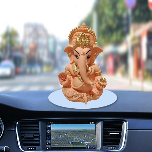 Brown Color Ganesh Ji Idol Statue for Car Dashboard, Home Décor, Gifting for Birthday, Anniversary Showpiece 3.5