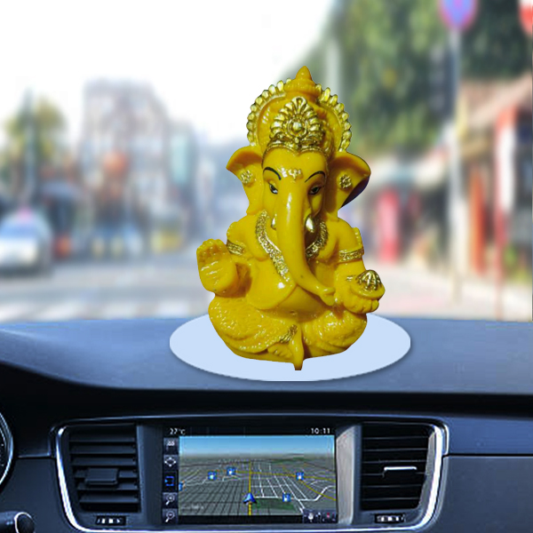 Yellow Color Ganesh Ji Idol Statue for Car Dashboard, Home Décor, Gifting for Birthday, Anniversary Showpiece 3.5