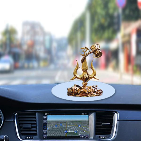 Shiva Trishul With Damru Gold Color Statue for Car Dashboard, Home Décor, Gifting for Birthday, Anniversary Showpiece 3.5 inch