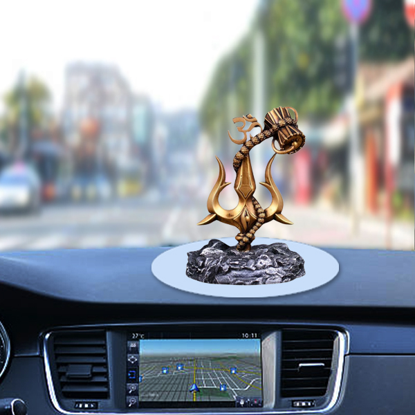 Shiva Trishul With Damru Multi Color Statue for Car Dashboard, Home Décor, Gifting for Birthday, Anniversary Showpiece 3.5 inch