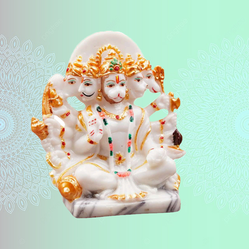 White Color Pancha Mukhi Sitting Hanuman for Home Décor, Office Decor, Worship, Puja Room Showpiece 6 inch