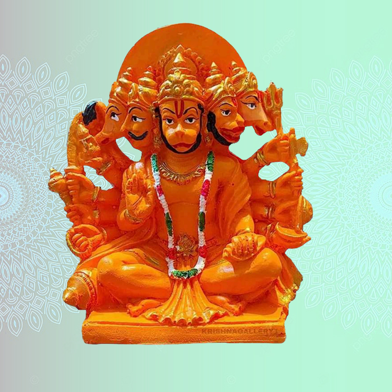 Orange Color Pancha Mukhi Sitting Hanuman for Home Décor, Office Decor, Worship, Puja Room Showpiece 6 inch