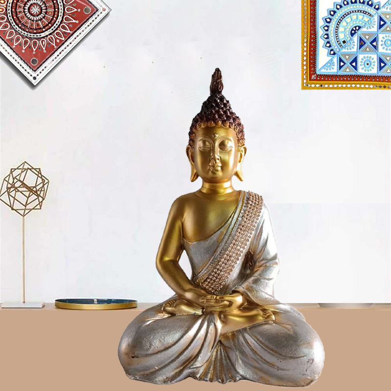 Golden Buddha for Home Décor, Office Decor,  Gifting for Birthday, Anniversary Showpiece 11.5 inch