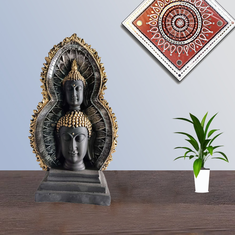 Two Buddha Head for Home Décor, Office Decor,  Gifting for Birthday, Anniversary Showpiece 11 X 4 inch