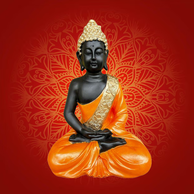 Meditation Buddha in Orange Color for Home Décor, Office Decor,  Gifting for Birthday, Anniversary Showpiece 10 inch