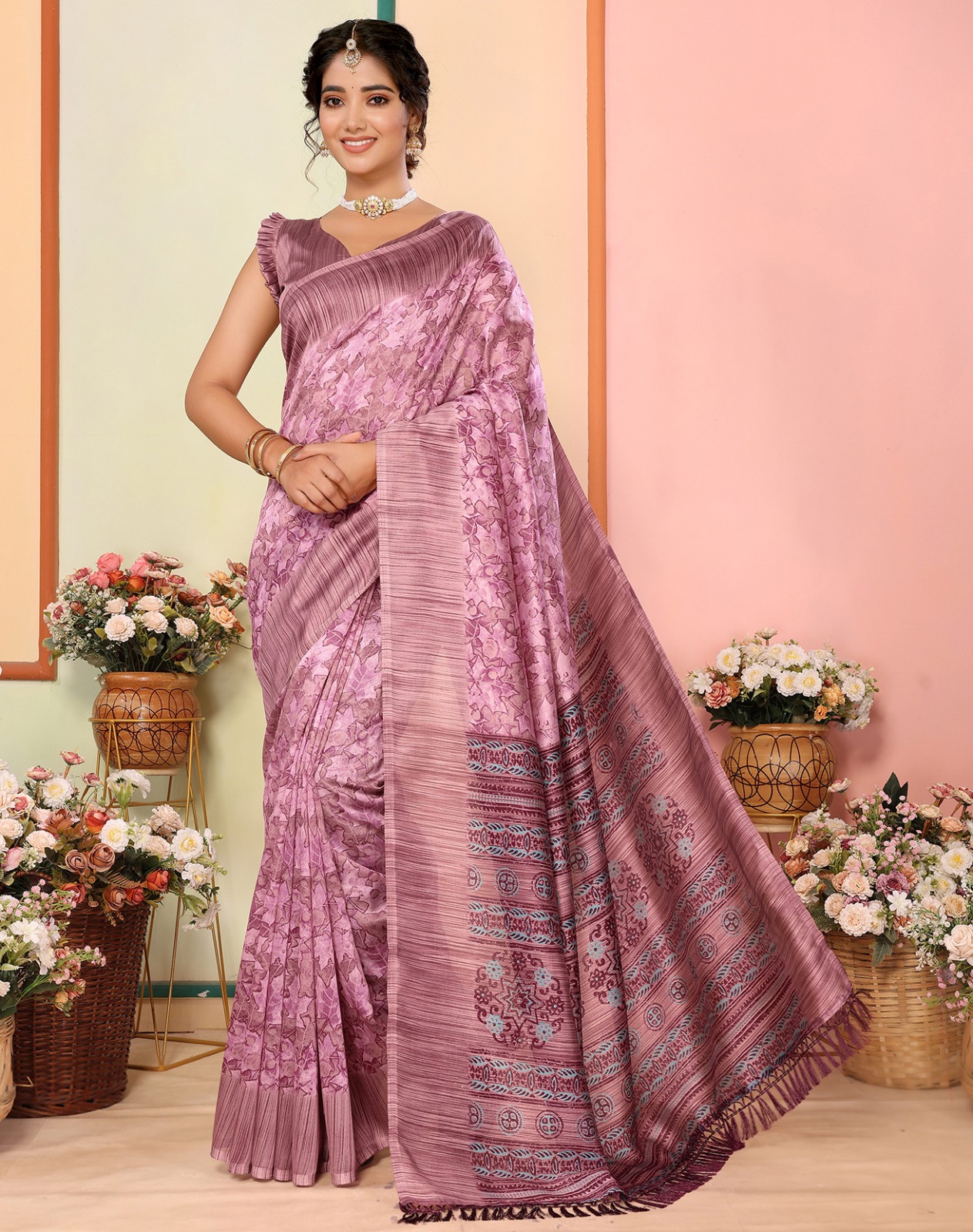 Durvi Art Silk Printed Saree with Tassels