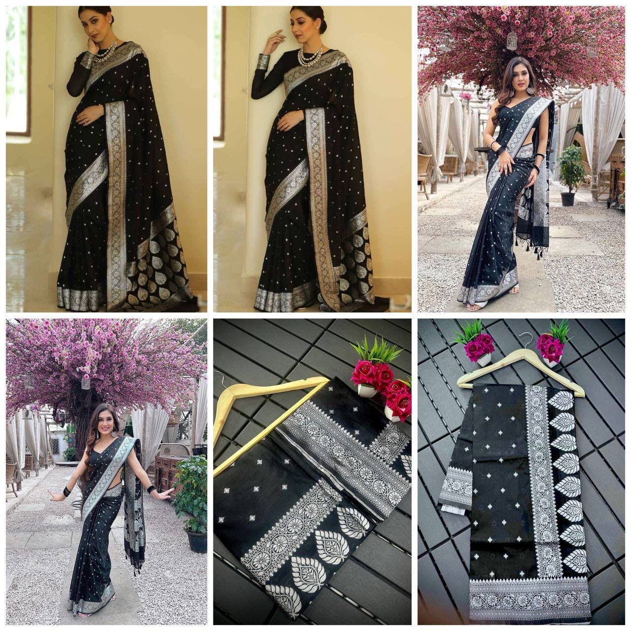 Breathable Organic Banarasi Sarees color in Black