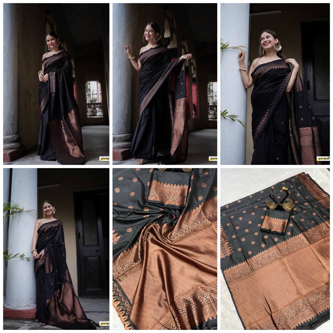 Breathable Organic Banarasi Sarees color in Brown