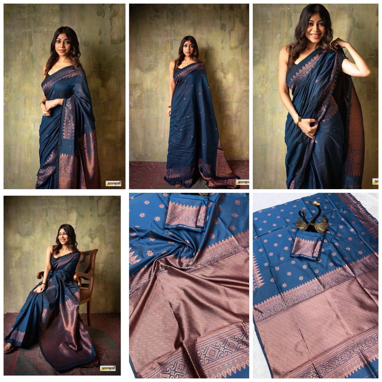 Breathable Organic Banarasi Sarees color in blue