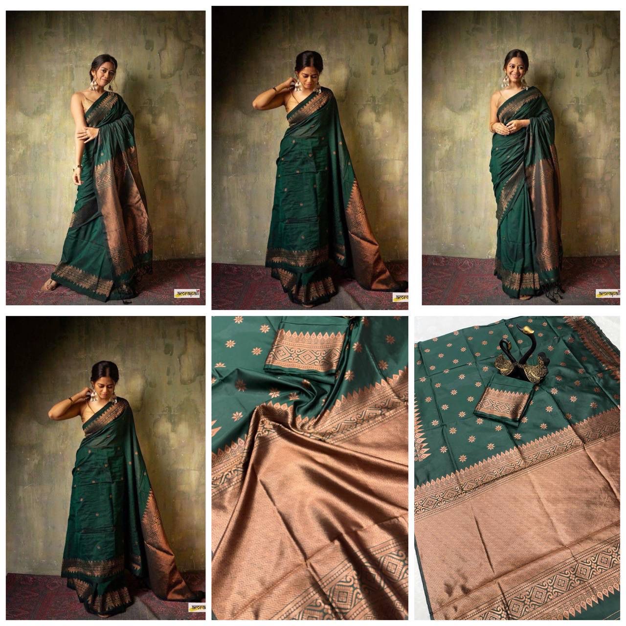 Breathable Organic Banarasi Sarees color in green