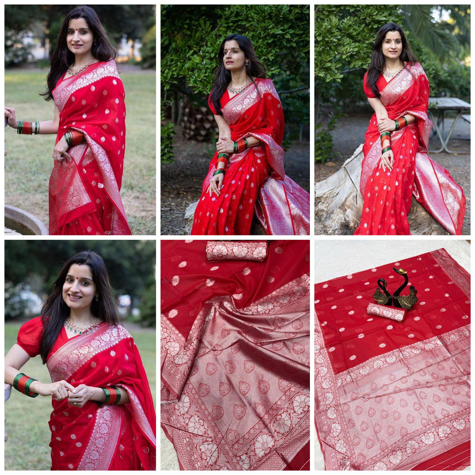 Breathable Organic Banarasi Sarees color in red