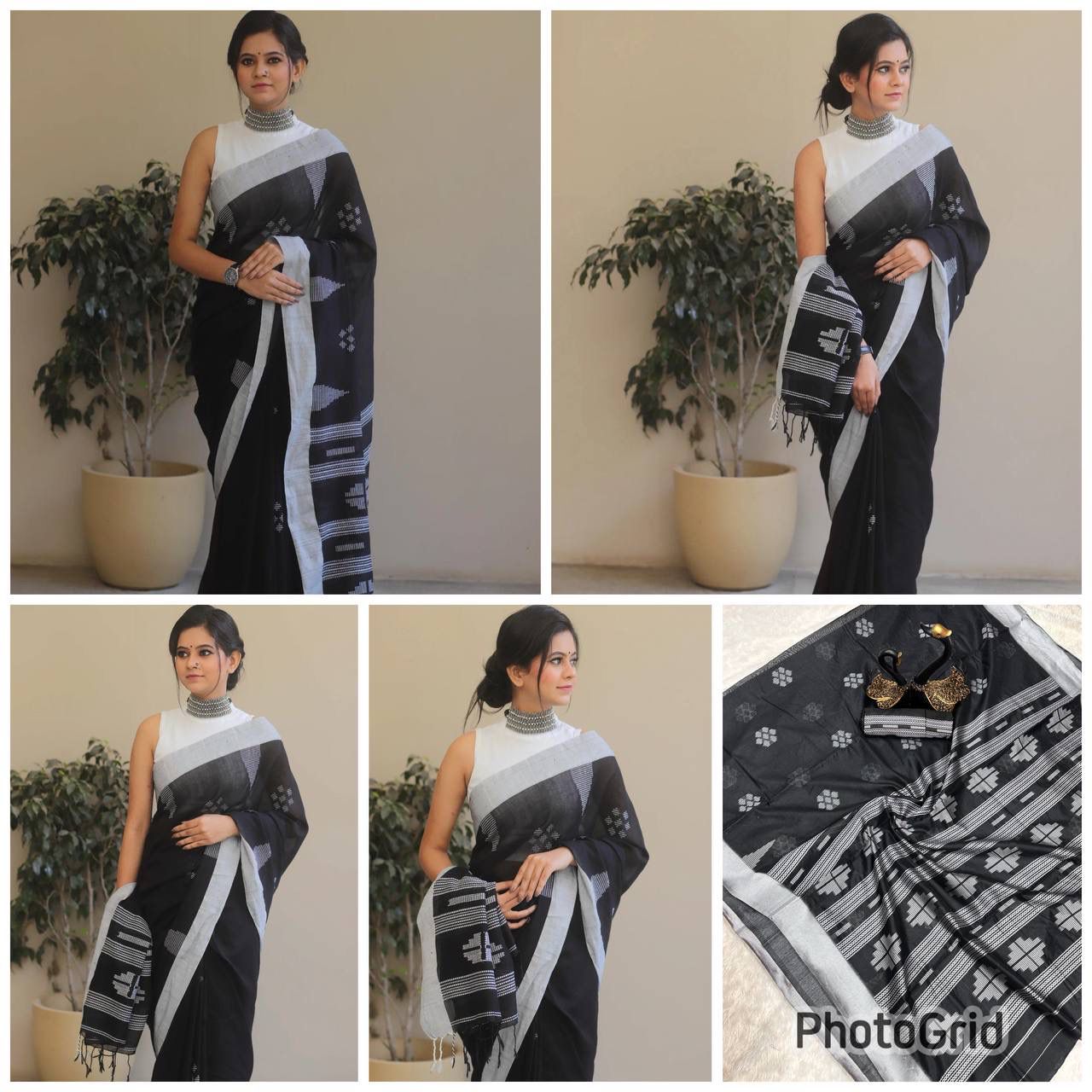 Breathable Organic Banarasi Sarees color in Grey