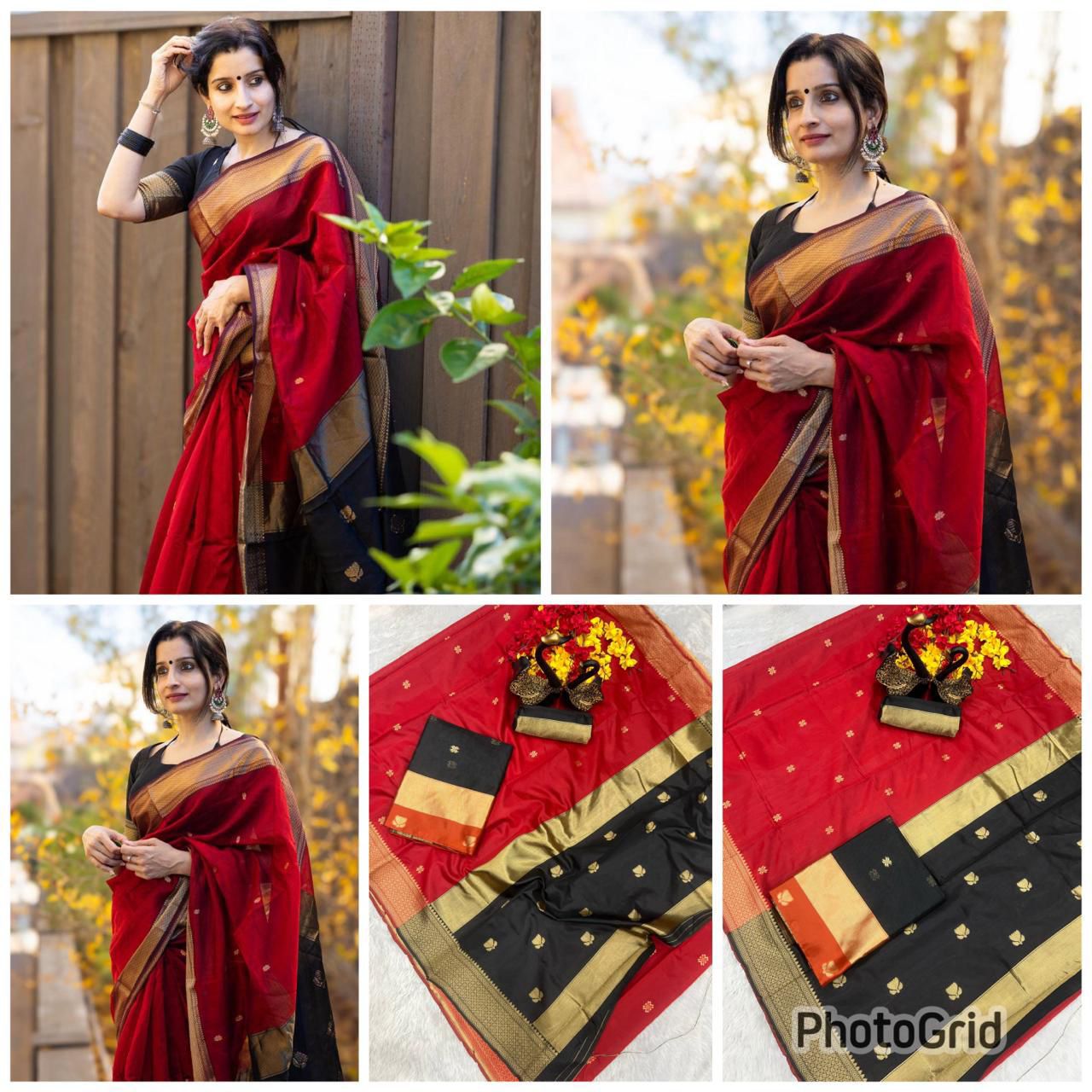 Breathable Organic Banarasi Sarees color  in Rani