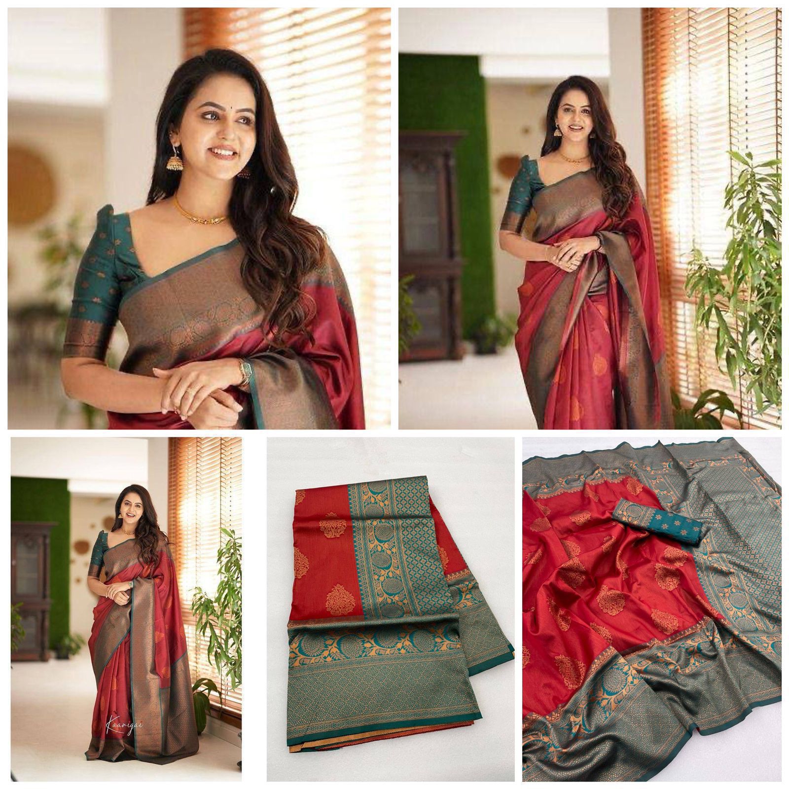 Breathable Organic Banarasi Sarees red color printed