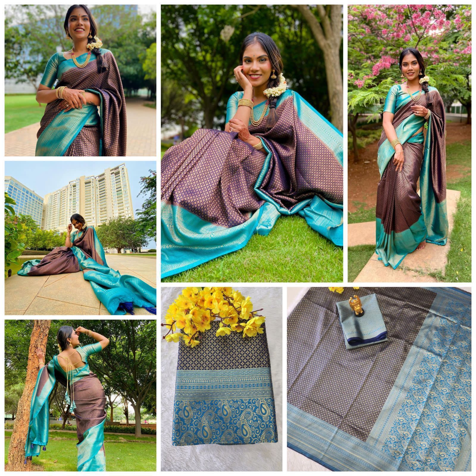 Breathable Organic Banarasi Sarees  teal color printed