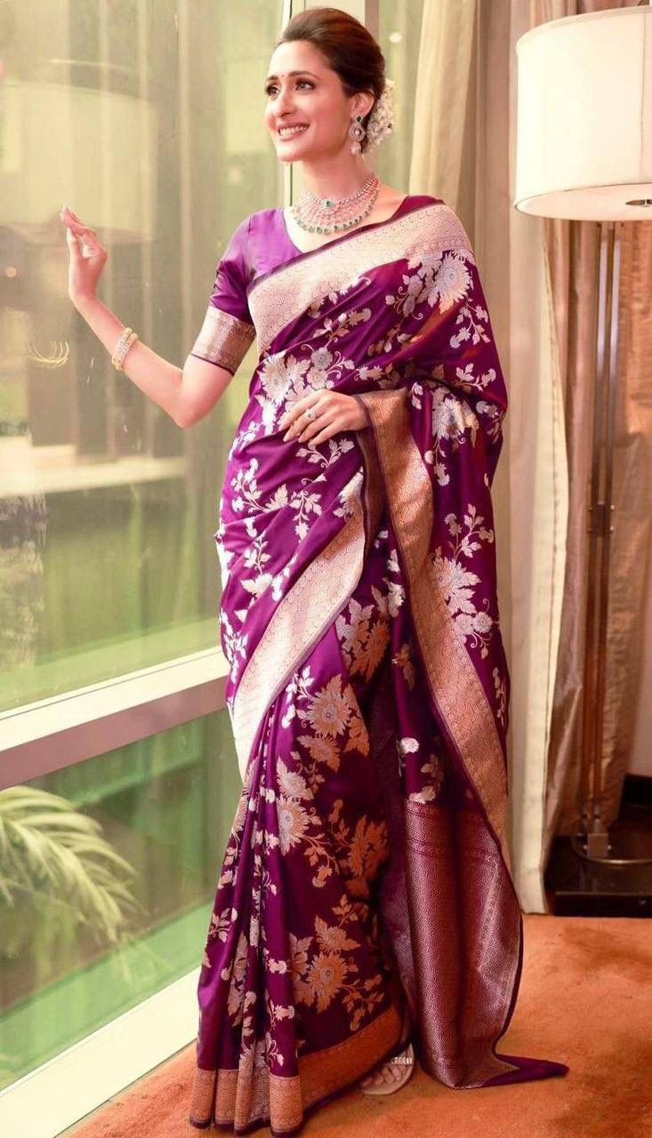 Breathable Organic Banarasi Sarees in purple color