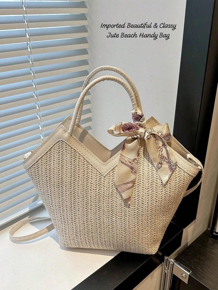 Beautiful & Classy Jute Beach Handy Bag With Long Belt