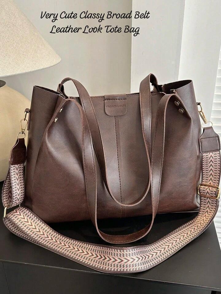 Cute & Classy Broad Belt Leather Look Tote Bag 